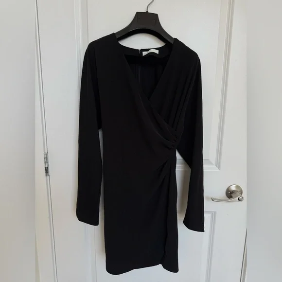 OAK + FORT Black Long Sleeve Wrap Dress XS - Picture 3 of 8